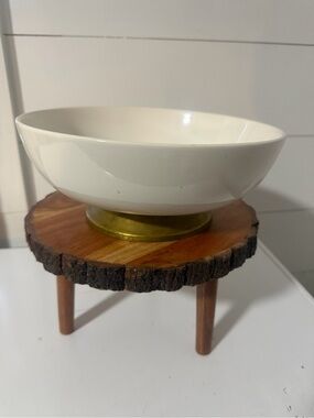 Vintage 1950’s White Ceramic Bowl with Brass Stand